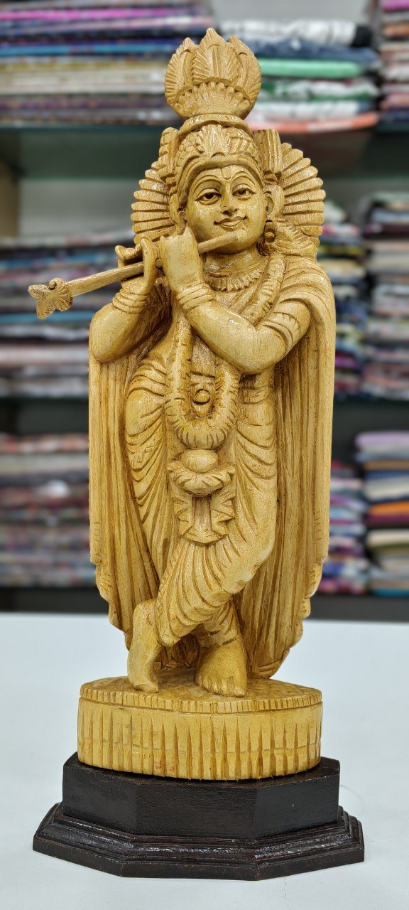 Lord Krishna playing flute Handicrafted Teek wooden statue