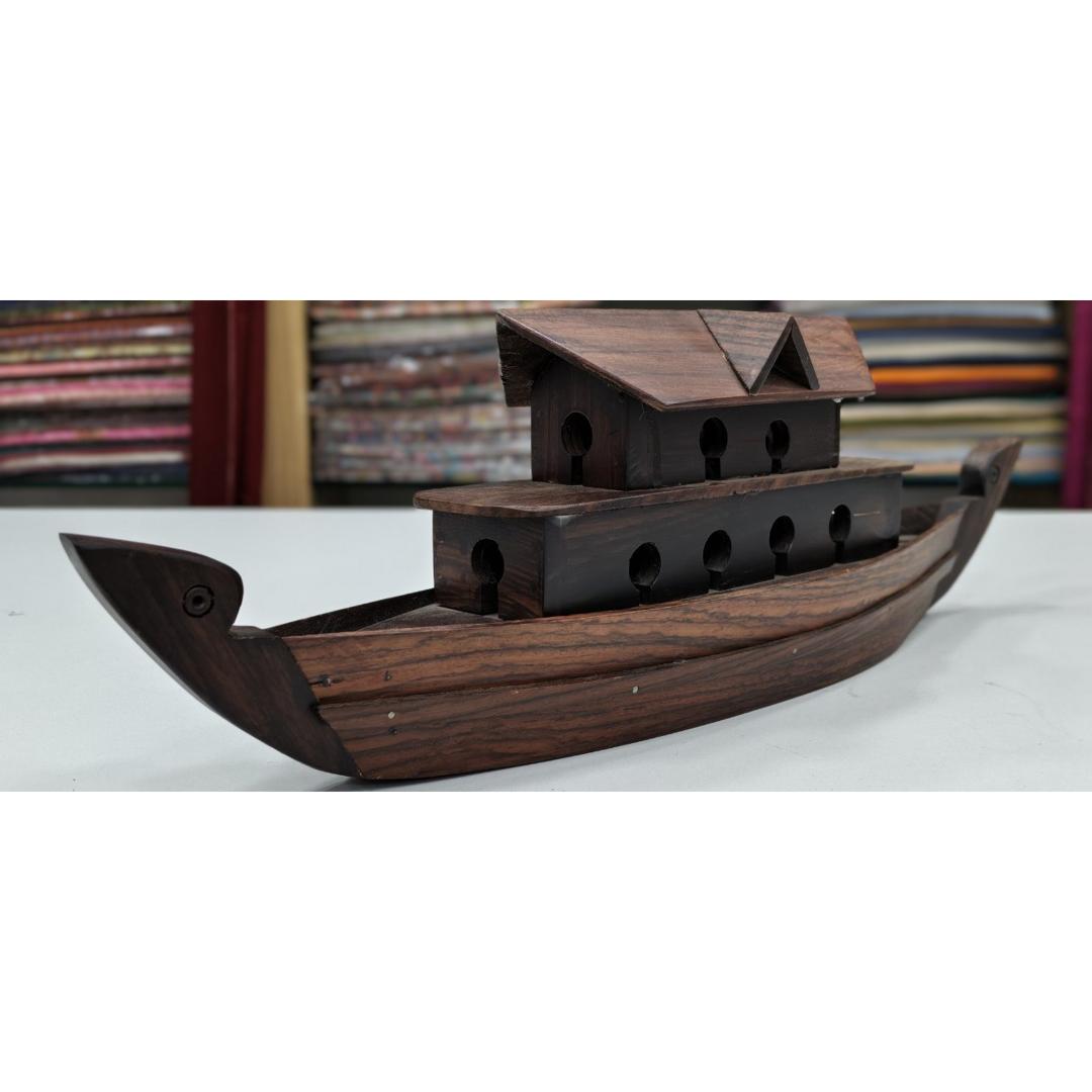 handcrafted miniature Kerala wooden houseboat showpiece made from polished Rose wood