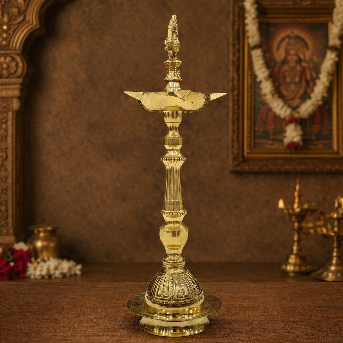Traditional Brass Peacock Kuthu Vilakku