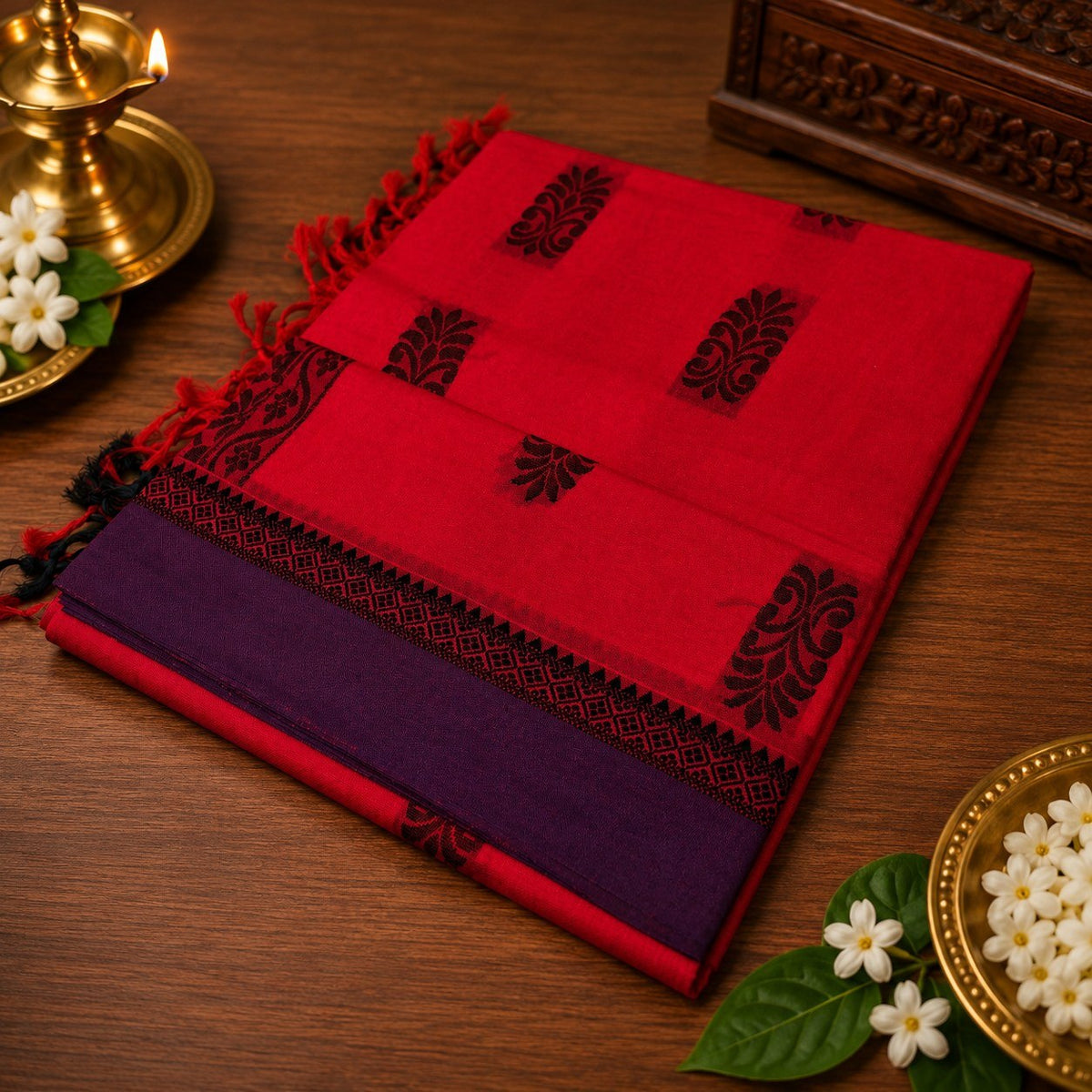 Red Pure Cotton Saree