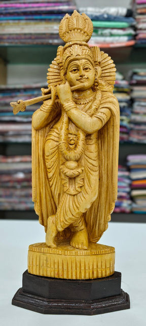 Lord Krishna playing flute Handicrafted Teek wooden statue