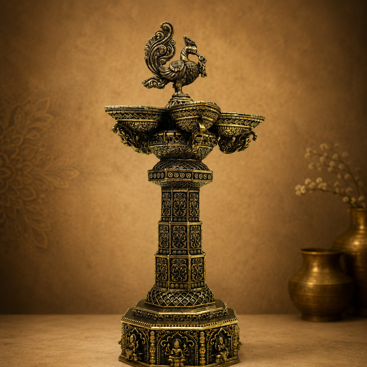 Ashtalakshmi Peacock Motif Brass Lamp