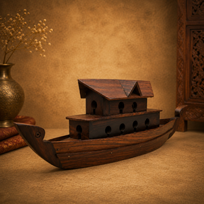handcrafted miniature Kerala wooden houseboat showpiece made from polished Rose wood