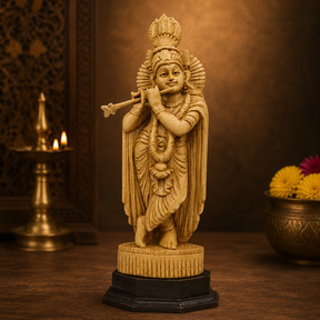Lord Krishna playing flute Handicrafted Teek wooden statue