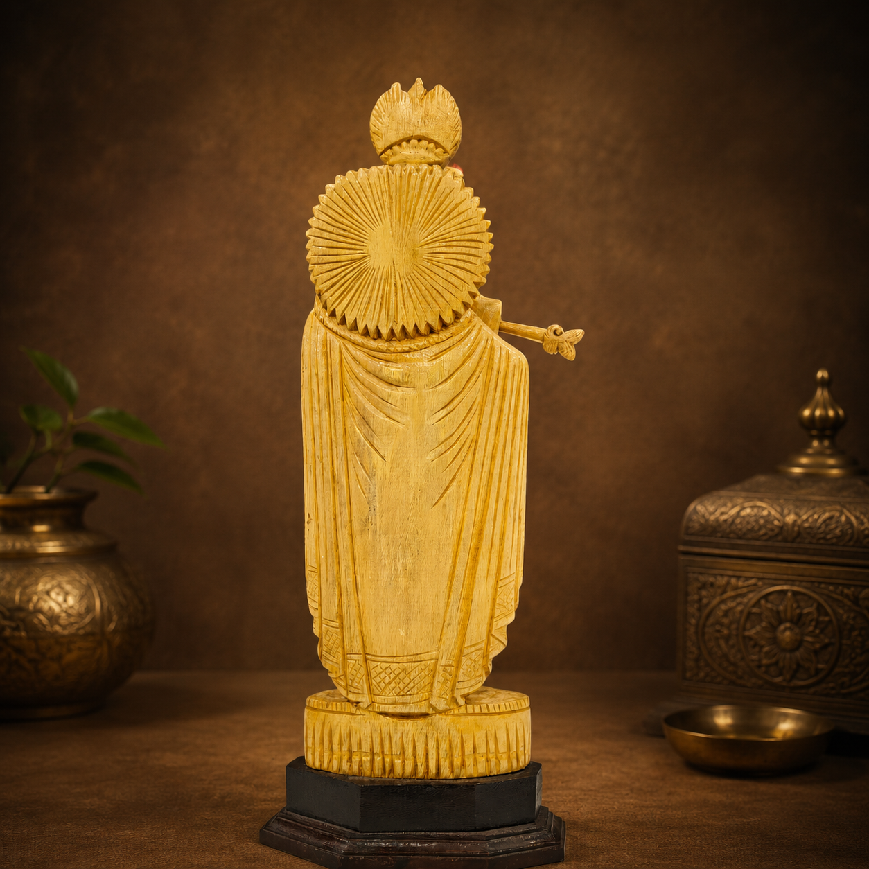 Lord Krishna playing flute Handicrafted Teek wooden statue