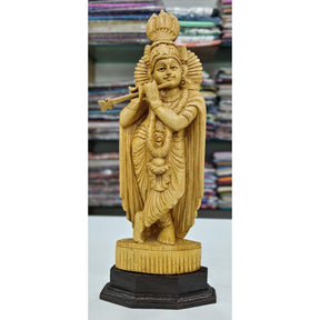 Lord Krishna playing flute Handicrafted Teek wooden statue