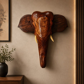 Handcrafted Kerala Rosewood Elephant Head Wall Hanging