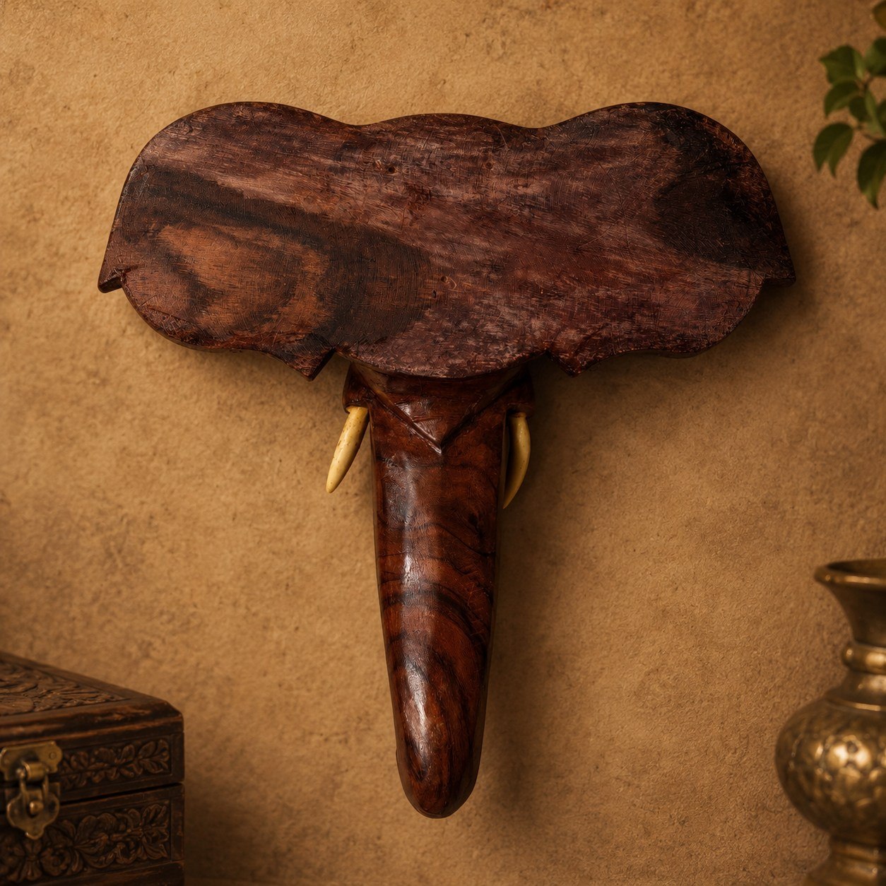 Handcrafted Kerala Rosewood Elephant Head Wall Hanging