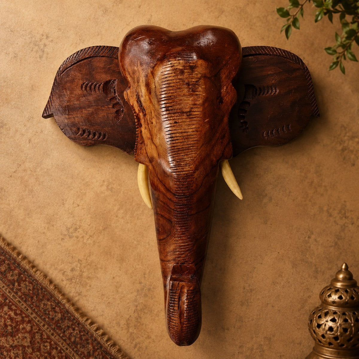 Handcrafted Kerala Rosewood Elephant Head Wall Hanging