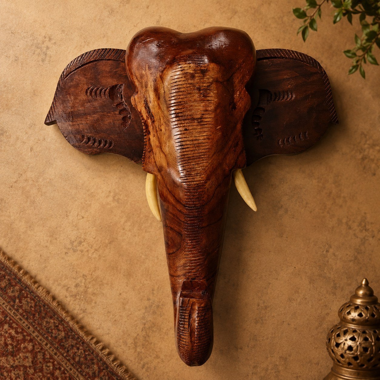 Handcrafted Kerala Rosewood Elephant Head Wall Hanging