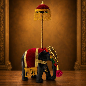 Decorative Wooden Kerala Temple Elephant with Traditional Nettipattam