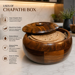 Handmade Wooden Roti &amp; Chapati Casserole with Lid