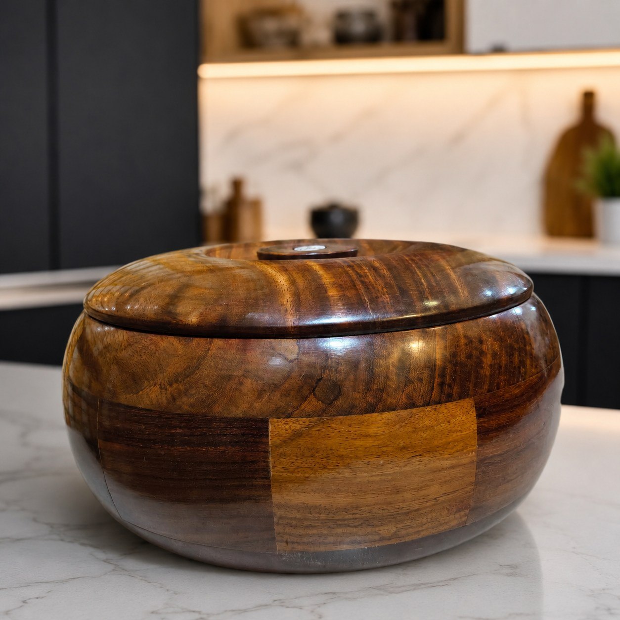 Handmade Wooden Roti &amp; Chapati Casserole with Lid