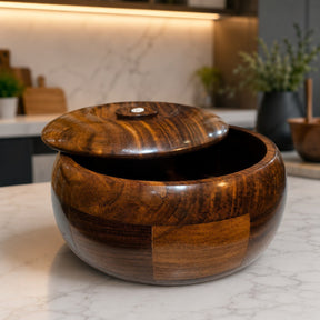 Handmade Wooden Roti &amp; Chapati Casserole with Lid