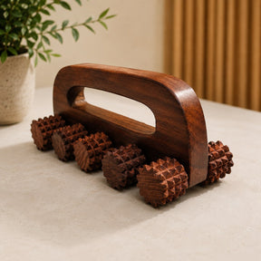 Handcrafted Wooden Body Massager with Textured Rollers