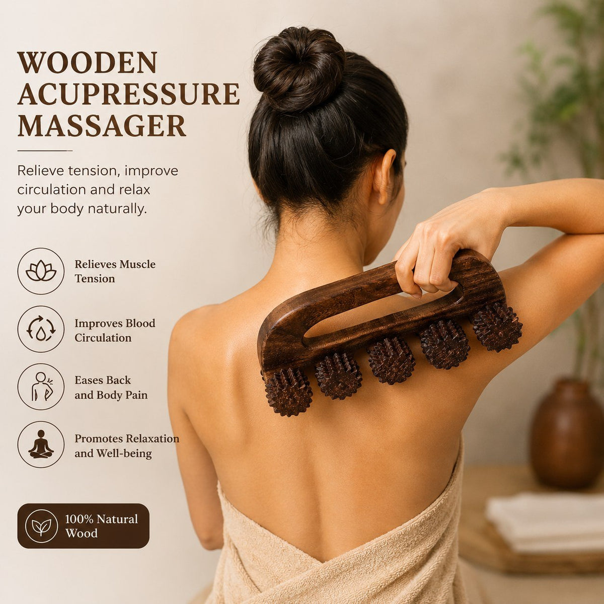 Handcrafted Wooden Body Massager with Textured Rollers