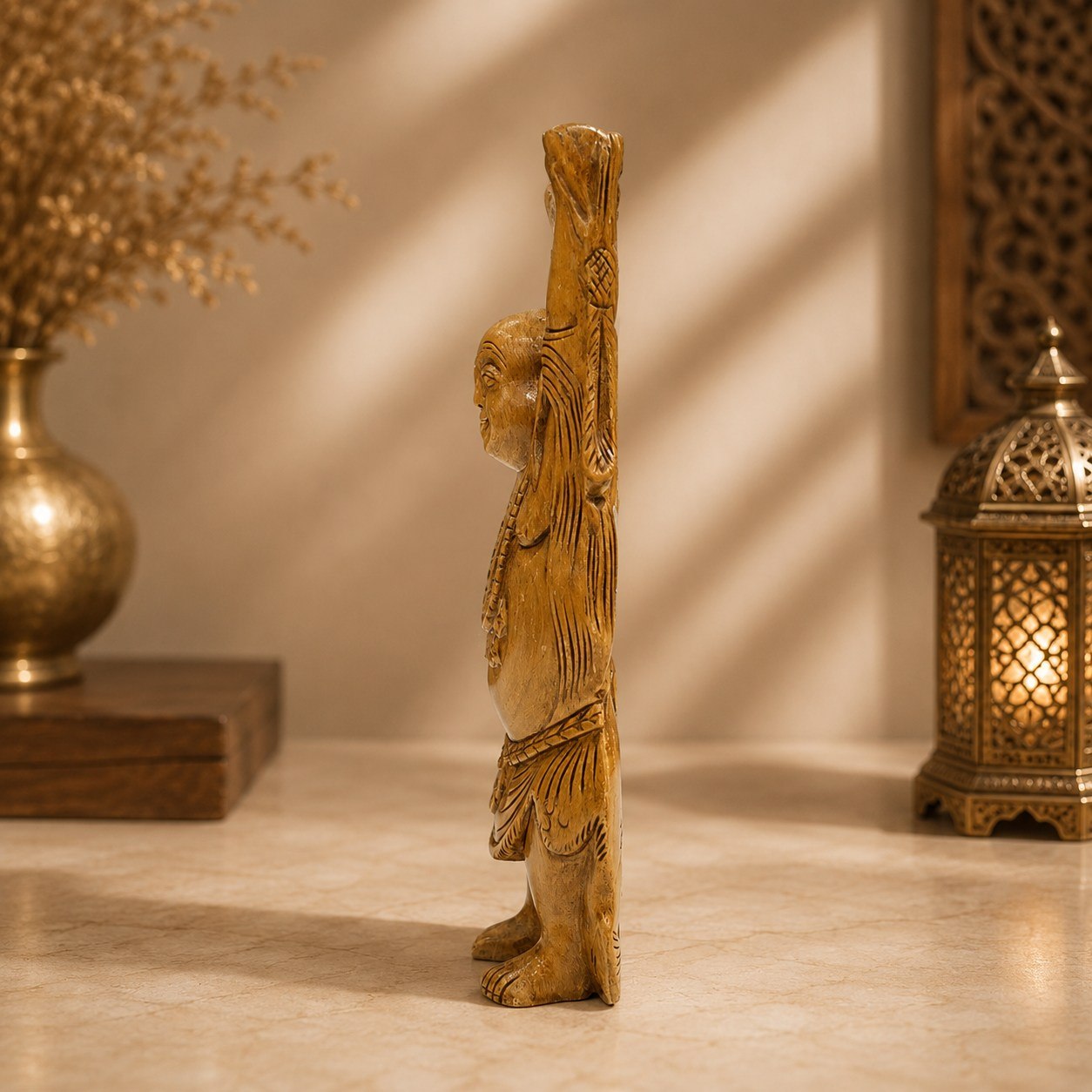 Handcrafted Wooden Laughing Buddha Sculpture