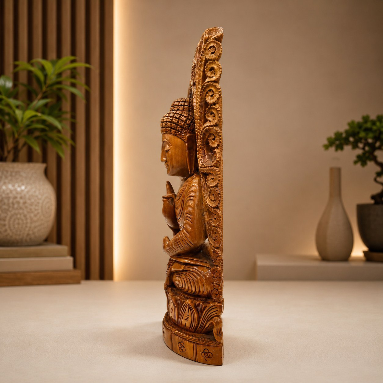 Hand-Carved Wooden Buddha Statue