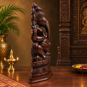 Hand-Carved Dark Wood Ganesha Statue