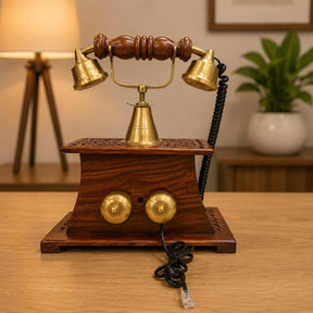Handcrafted Vintage-Style Wooden Rotary Dial Telephone Showpiece