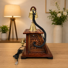 Handcrafted Vintage-Style Wooden Rotary Dial Telephone Showpiece
