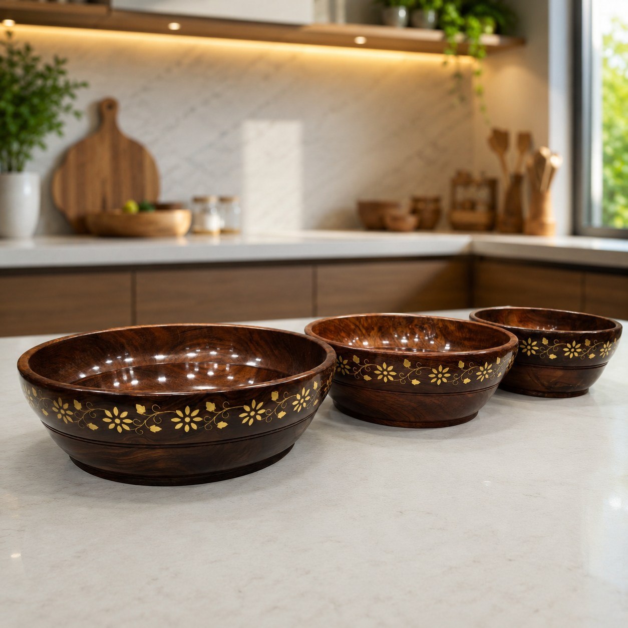 Handcrafted Wooden Serving Bowl Set
