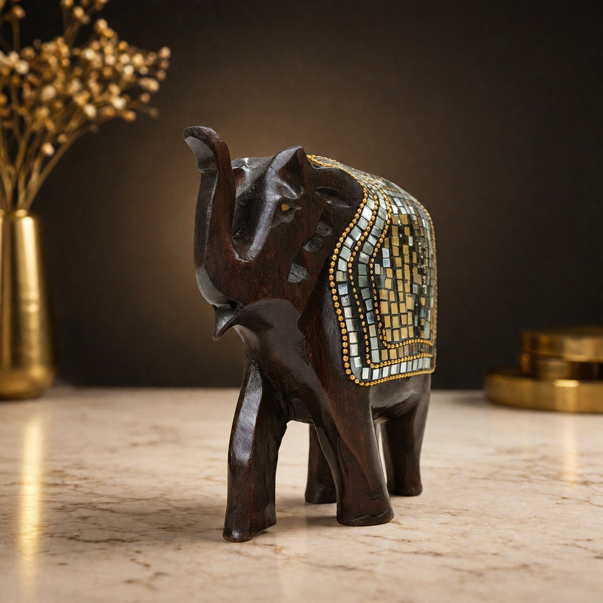 Hand-Carved Wooden Elephant Figurine