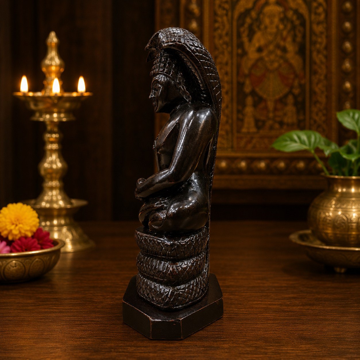 Bronze-Finished Meditating Sage with Serpent Canopy