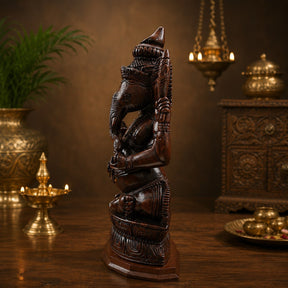 Hand-Carved Dark Wood Ganesha Statue