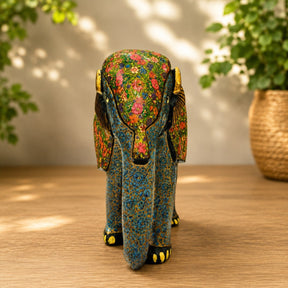 Royal Greeting Hand-Painted Floral Elephant Papier Mâché Sculpture