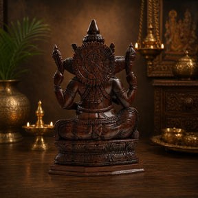 Hand-Carved Dark Wood Ganesha Statue