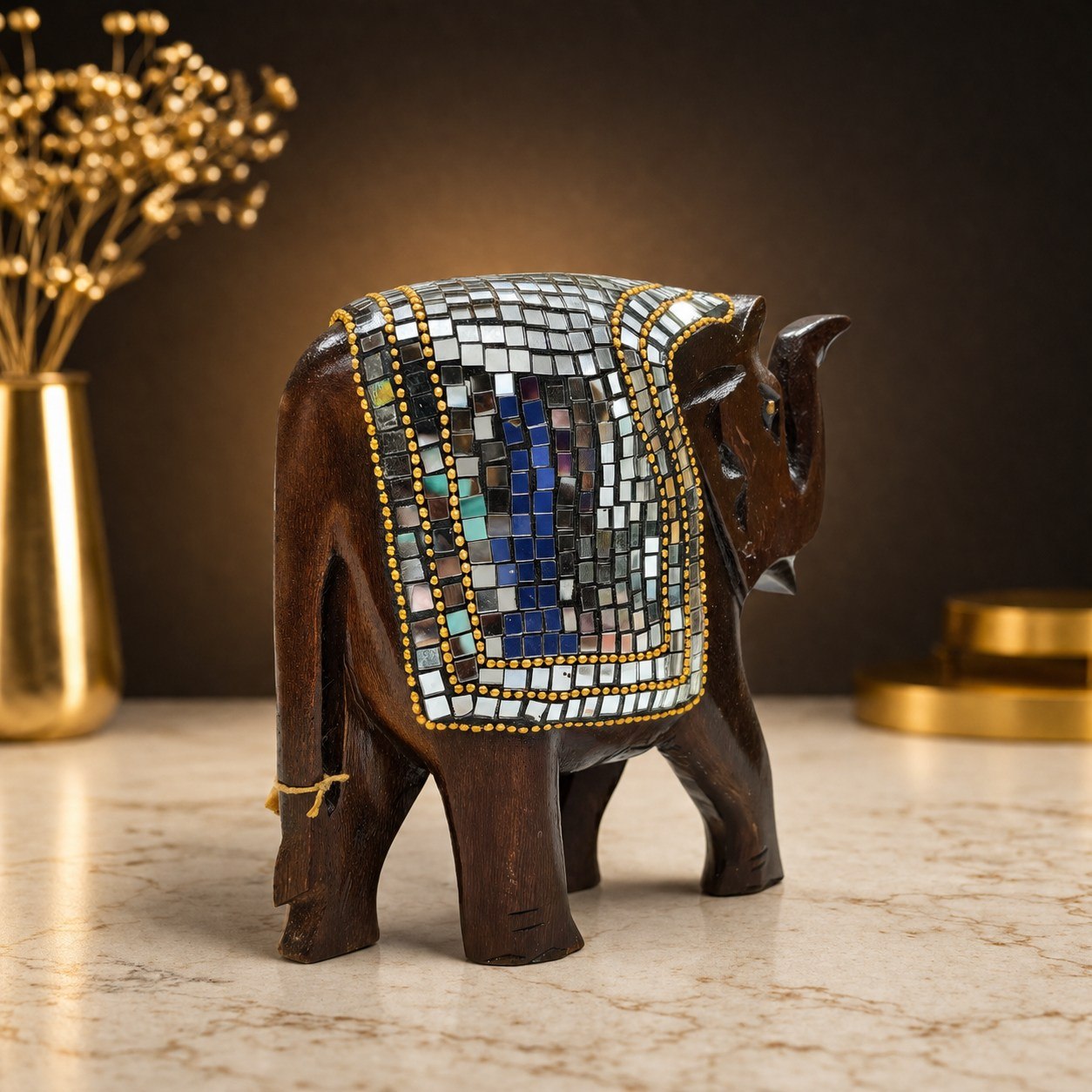 Hand-Carved Wooden Elephant Figurine