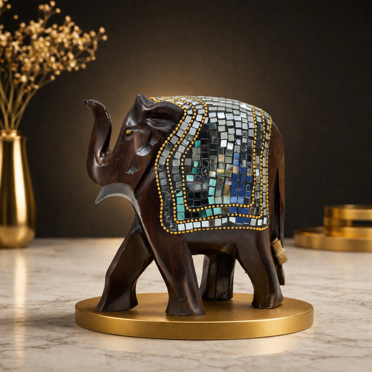 Hand-Carved Wooden Elephant Figurine