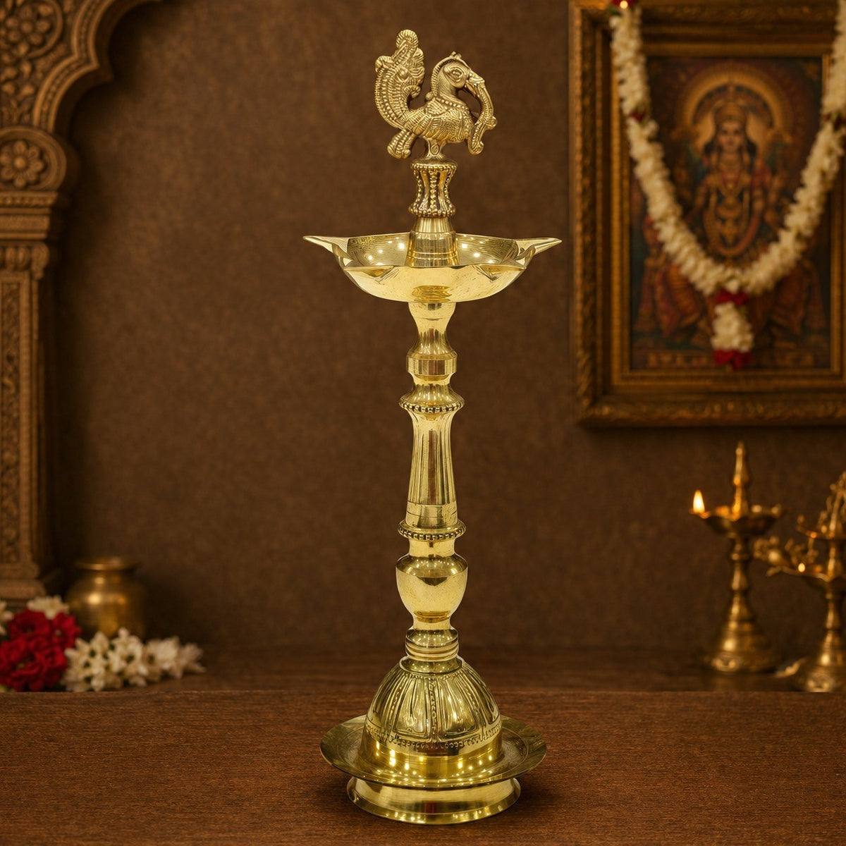 Traditional Brass Peacock Kuthu Vilakku