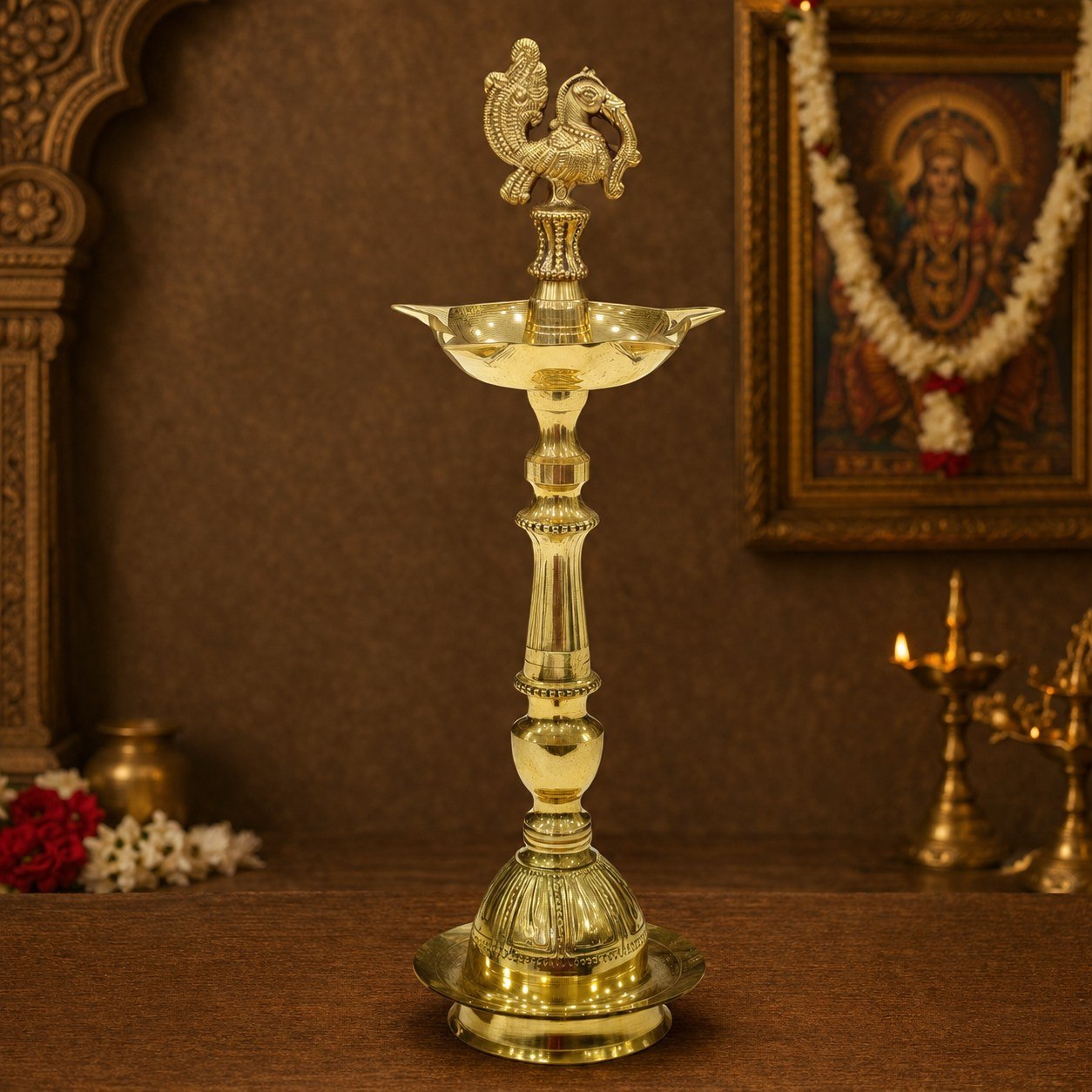 Traditional Brass Peacock Kuthu Vilakku