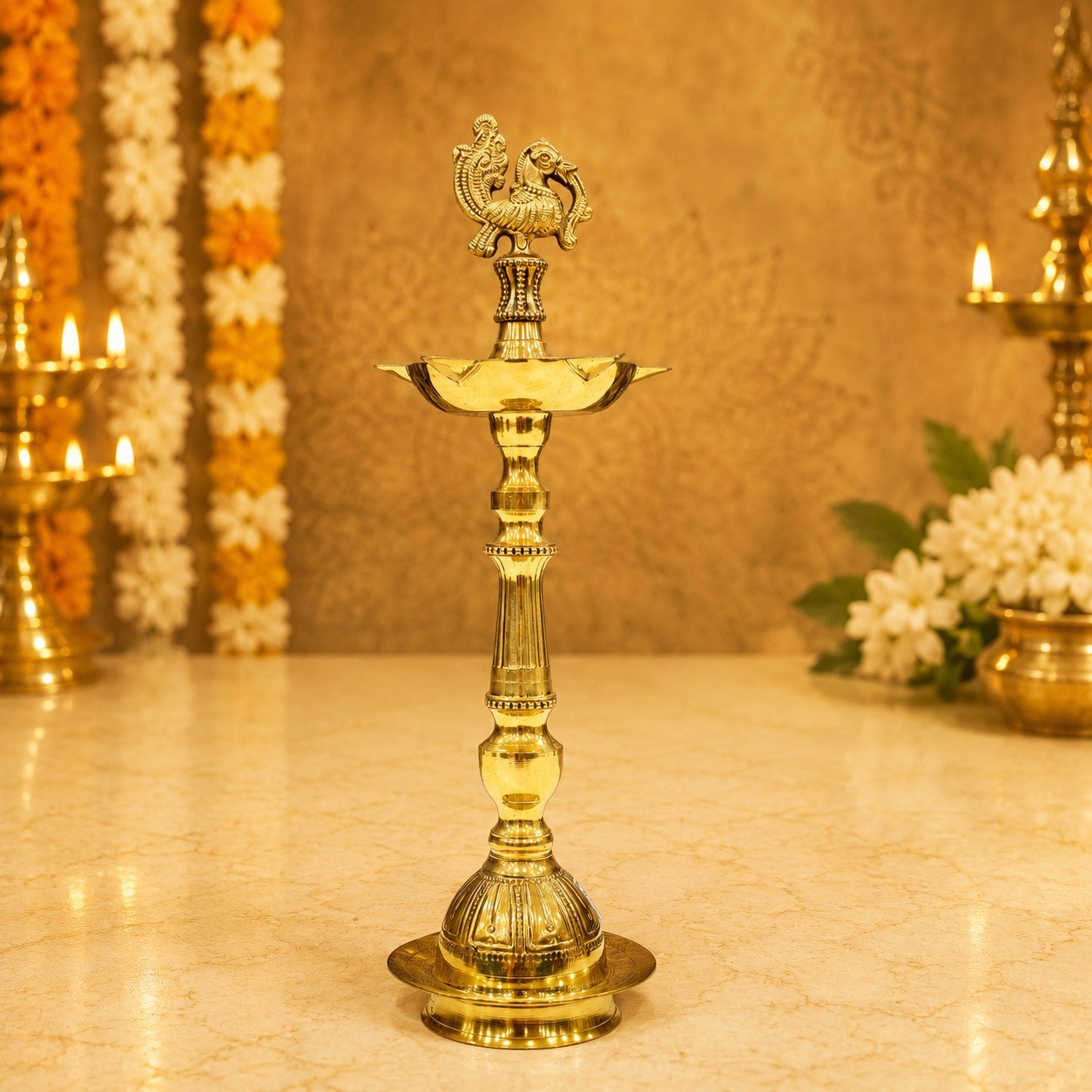 Traditional Brass Peacock Kuthu Vilakku