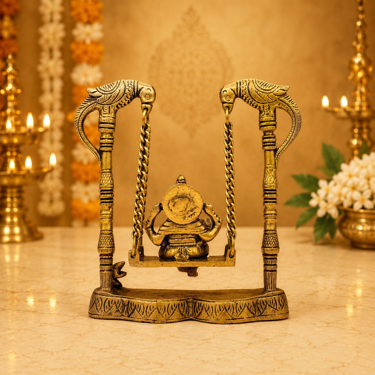 Brass Lord Ganesha on Jhula Statue