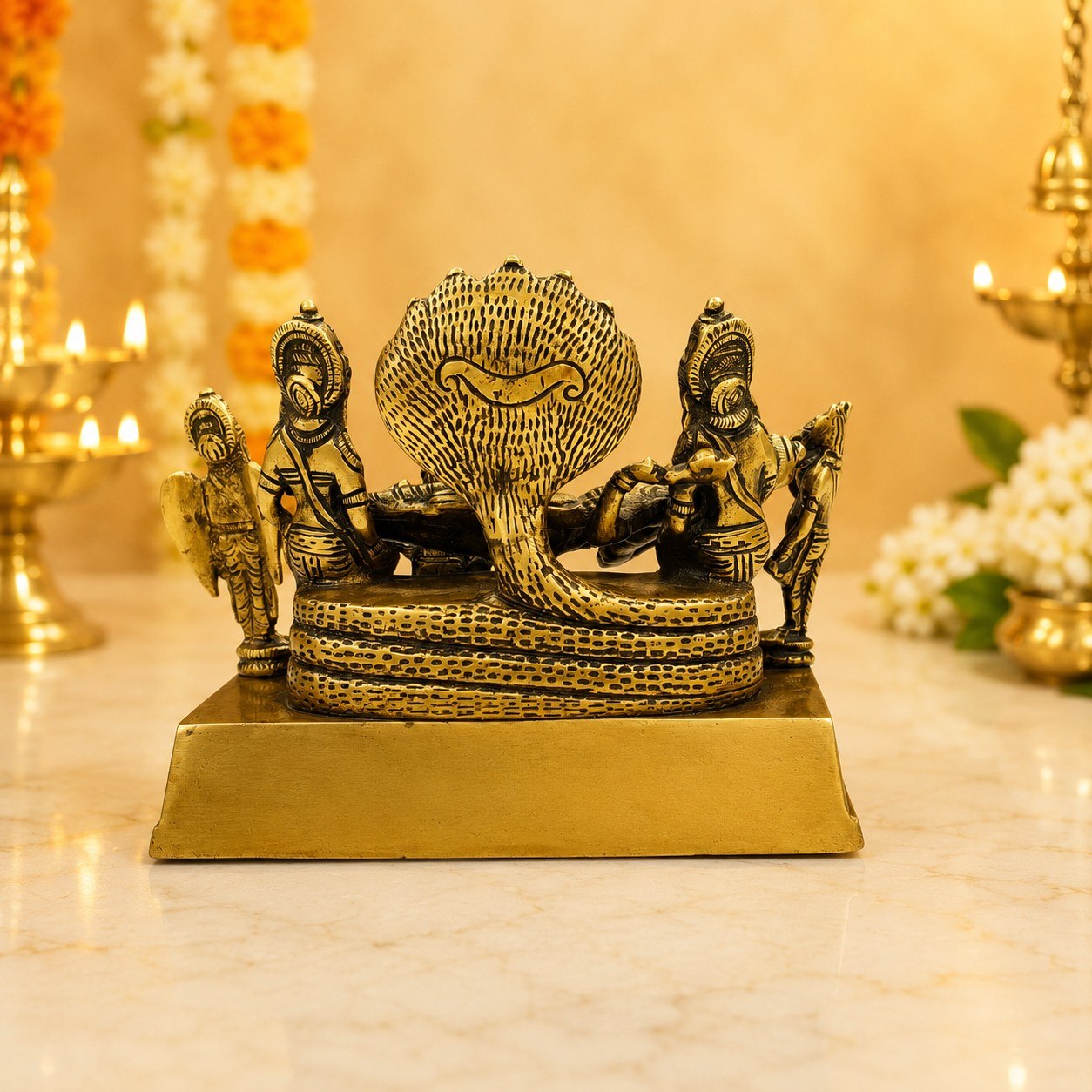 Brass Lord Vishnu on Sheshnag Statue