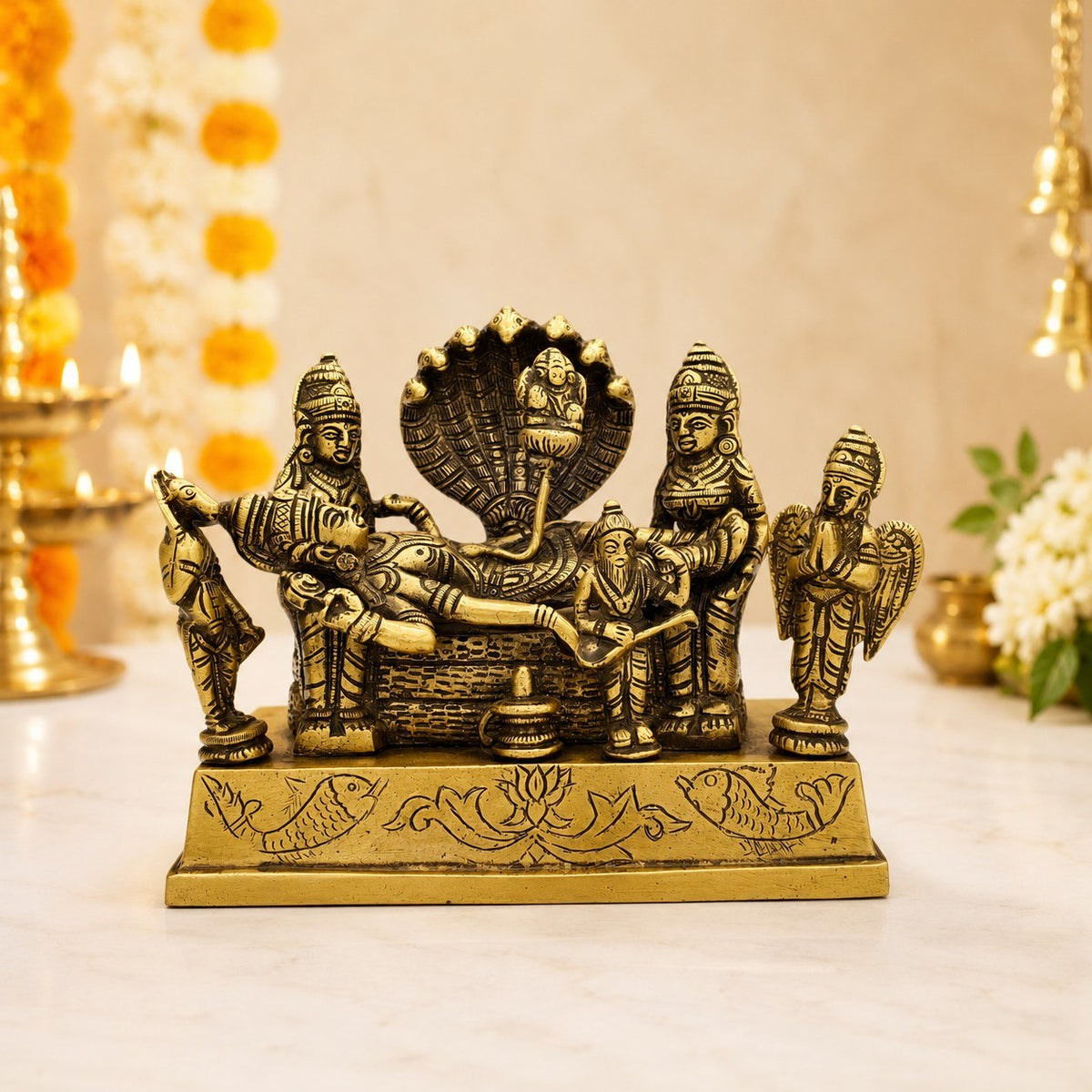 Brass Lord Vishnu on Sheshnag Statue