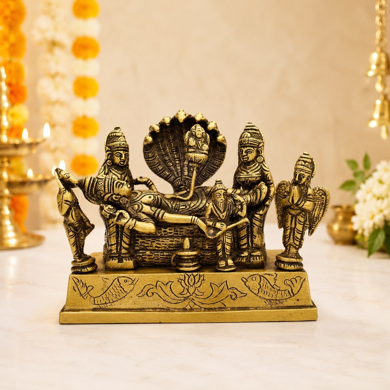Brass Lord Vishnu on Sheshnag Statue