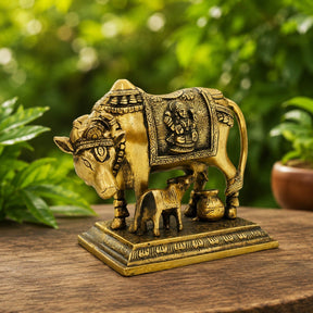 Brass Kamdhenu Cow and Calf Figurine