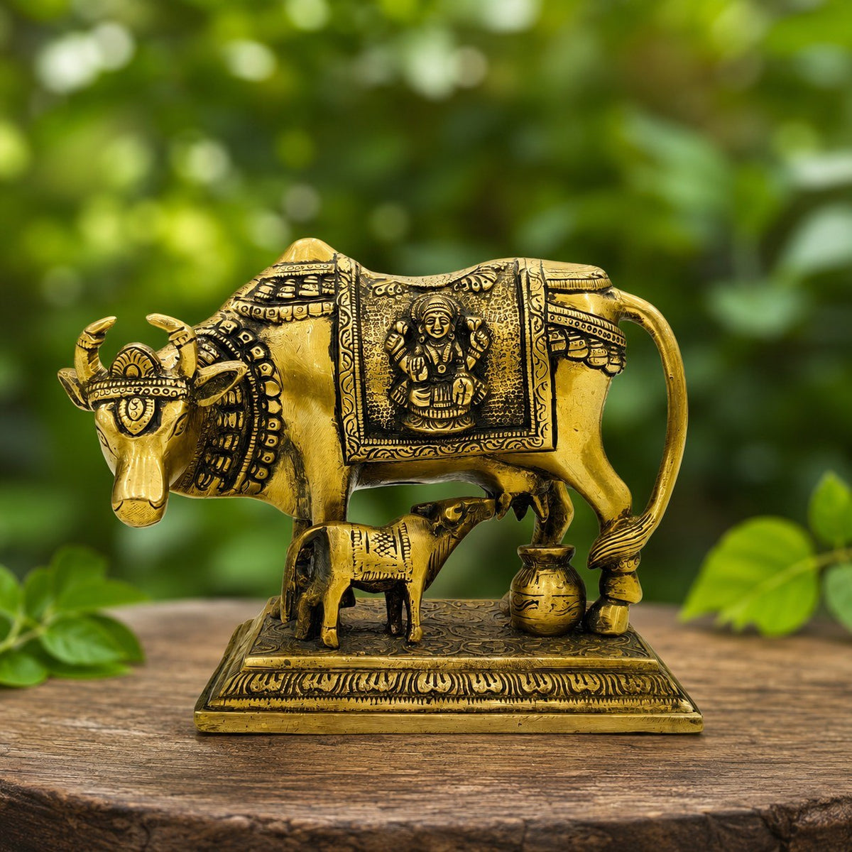Brass Kamdhenu Cow and Calf Figurine