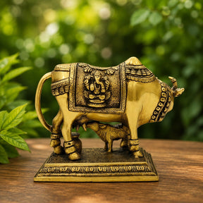 Brass Kamdhenu Cow and Calf Figurine