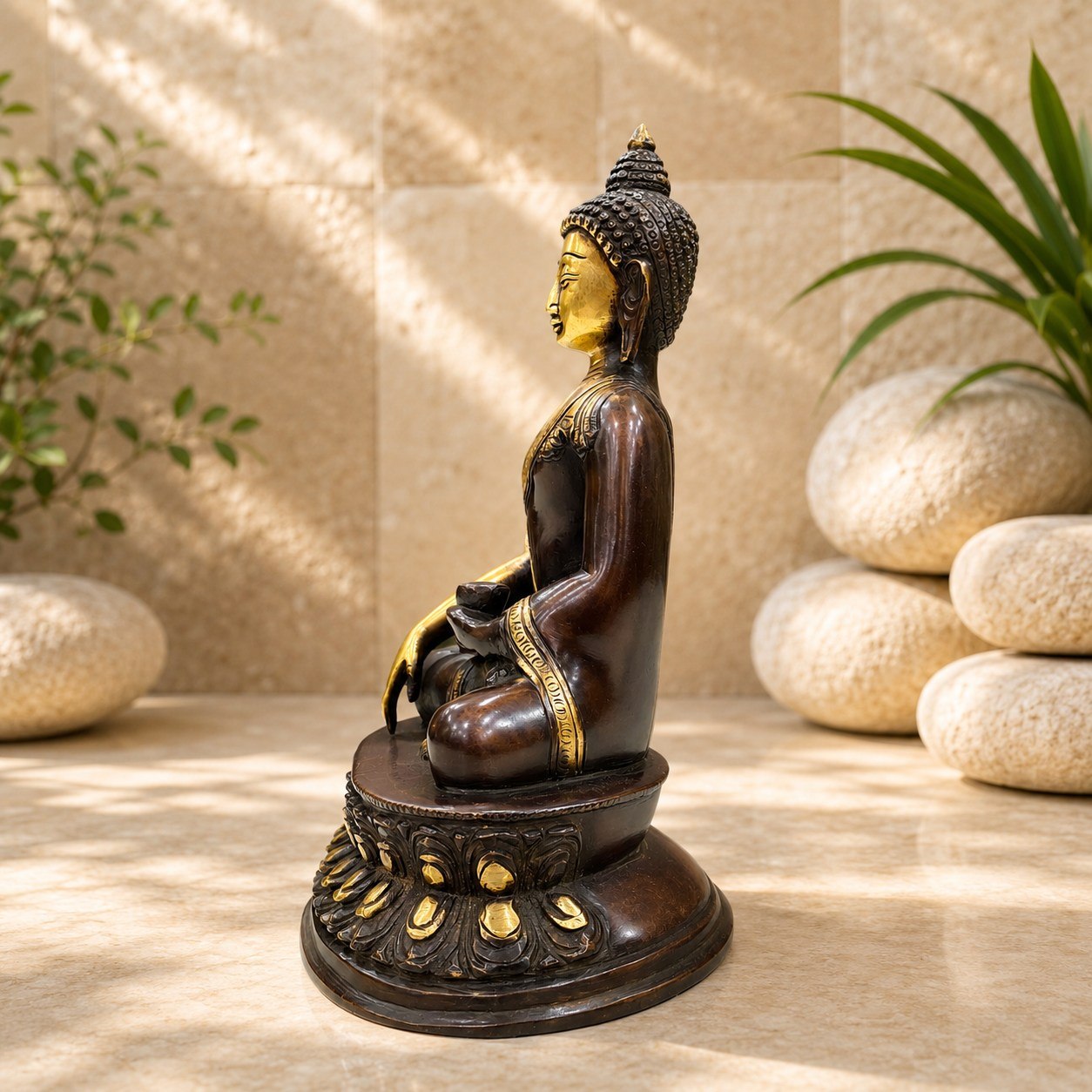 Two-Tone Brass Lord Buddha Statue
