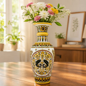 Peacock Painted Marble Flower Vase
