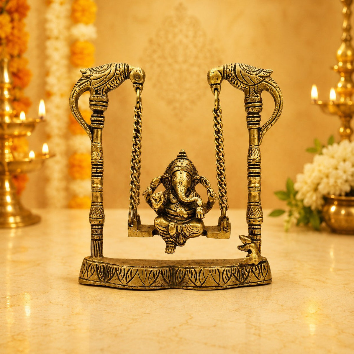 Brass Lord Ganesha on Jhula Statue