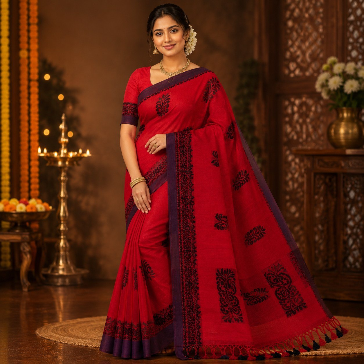 Red Pure Cotton Saree