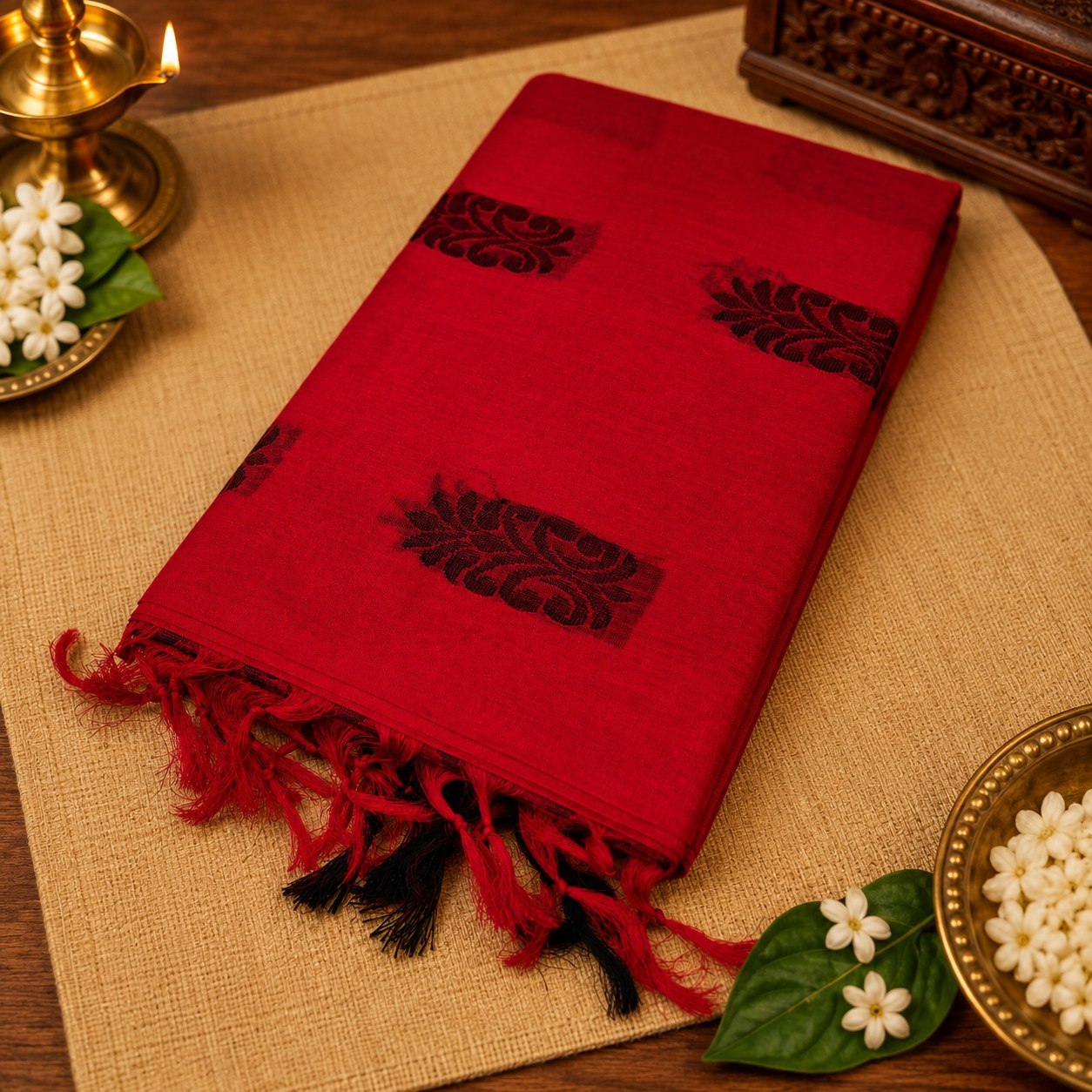 Red Pure Cotton Saree