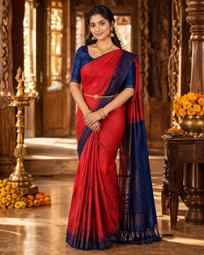 Red & Navy Blue Soft Silk Saree