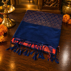 Red & Navy Blue Soft Silk Saree